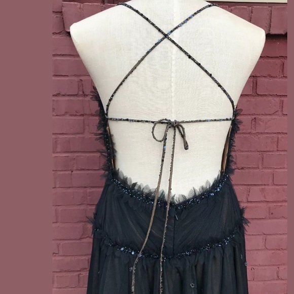 MAX AZRIA Runway Blue Beaded Tulle Gown Dress bcbg - Picture 6 of 8